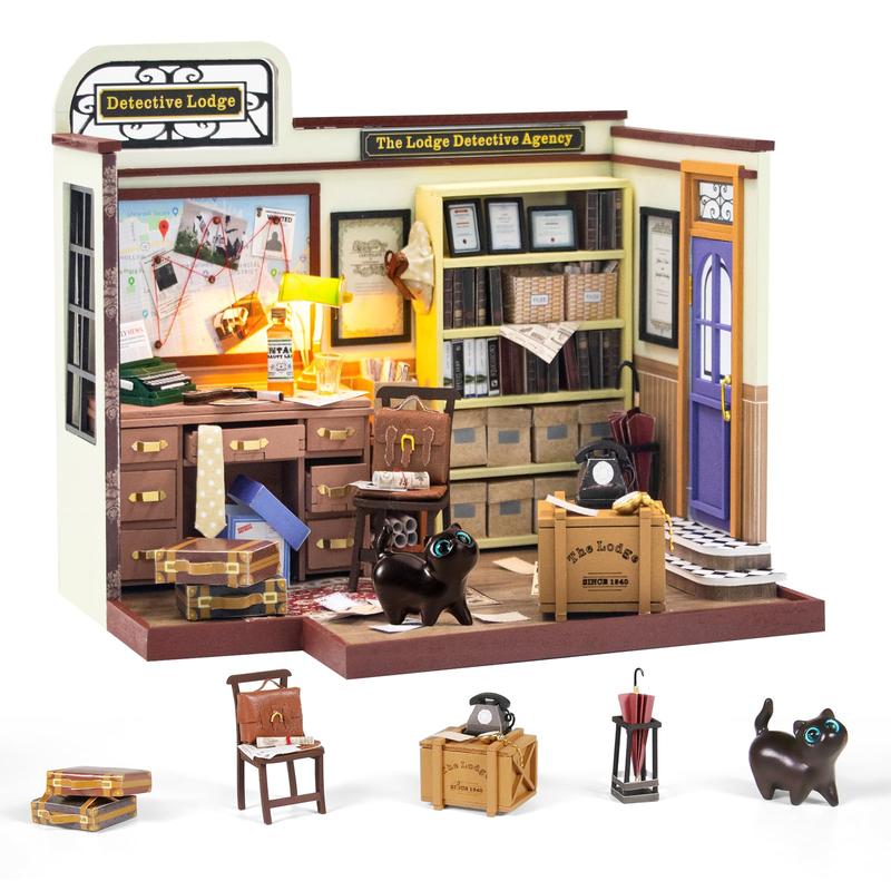 Wooden Miniature House Kit, DIY Wooden Miniature House Kit with Furniture & LED Light, Mini House Building Kit, 3D Wooden Craft Mini Model Kit, Birthday Gift