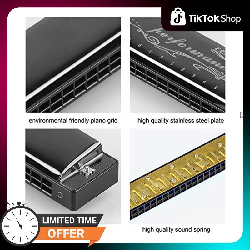 Harmonica Professional Harp Armonica Key of C 24 Hole Polyphony Diatonic Mouth Organ with Case for Blues Folk Jazz Pop for Music Student Teacher Beginner Gift