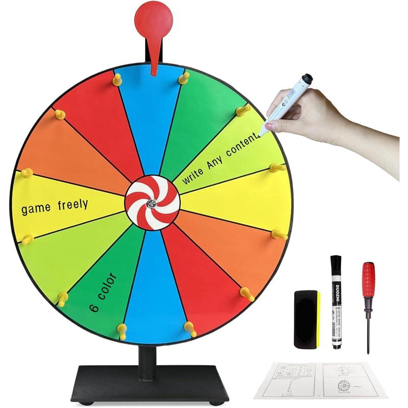 Spinning Wheel for Prize, 12 Slots 12 Inches, Prize Wheel Spinner Dry Erase Casino Game, Spinning Wheels for Carnival, Party, Classroom (12 in)