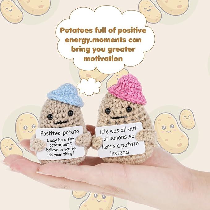 Mini Funny Positive Potato, 3 Inch Cute Funny Couples Wool Knitting Doll Potato with Positive Card Cheer Up Gifts for New Year Gift Birthday Gifts Friends Party Decoration Encouragement