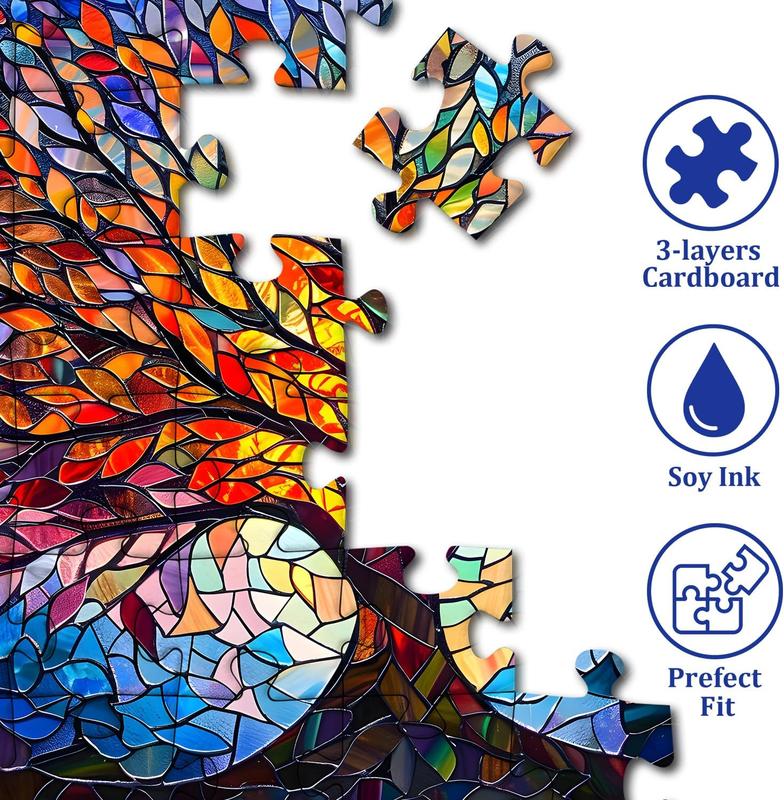 Stained Glass Puzzle Tree of Life Puzzles for Adults 1000 Pieces, Impossible Hard Difficult Challenging Puzzles for Adults, Colorful Mosaic Tree of Life Jigsaw Puzzle 1000 Pieces