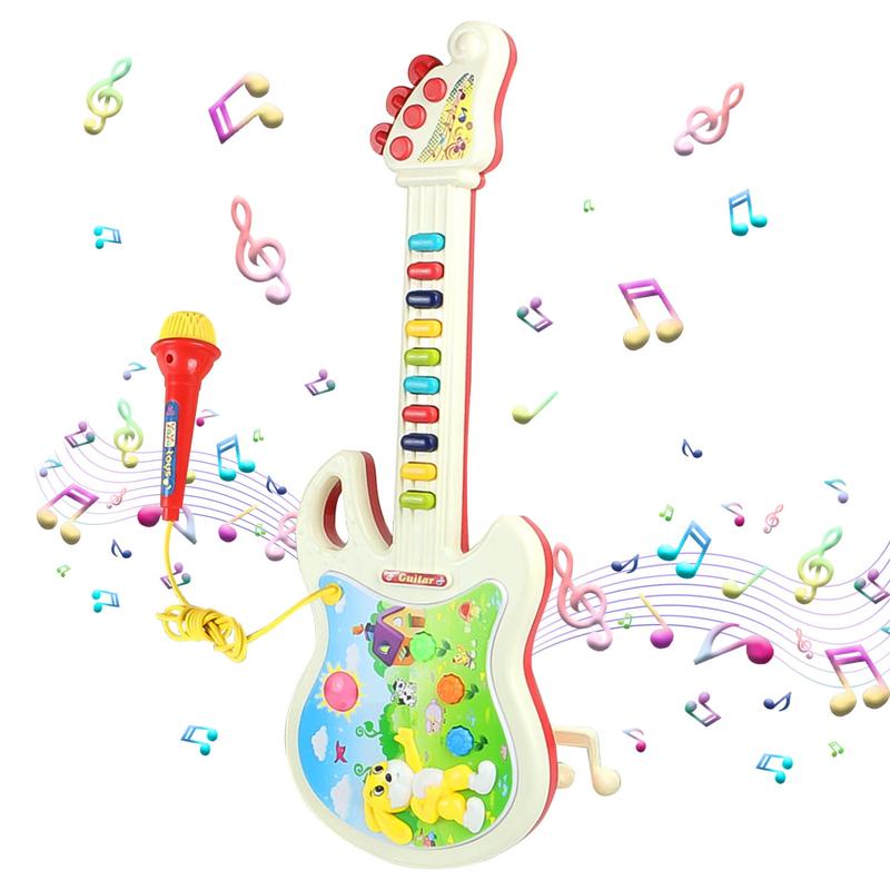 Guitar and Microphone Toys, Pretend Play Musical Instruments Educational Toys for Age 3 4 5 6 7 Girls Boys, Light and Sound Gifts