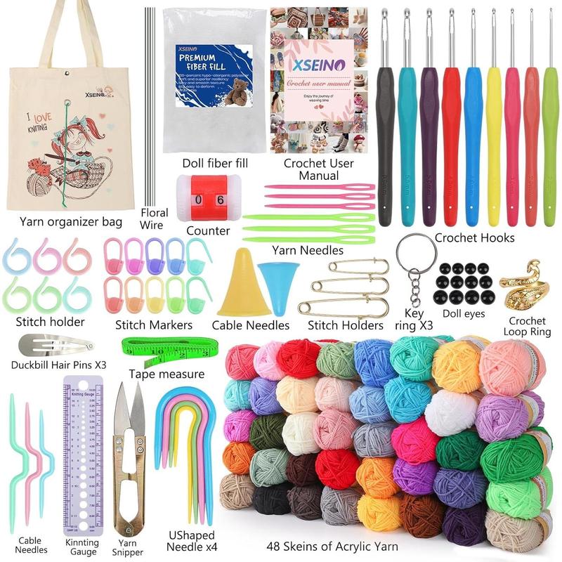 Crochet Kit with 40 Colors Yarn Balls, Hooks, Accessories, and Bag - Complete Starter Pack for Adults