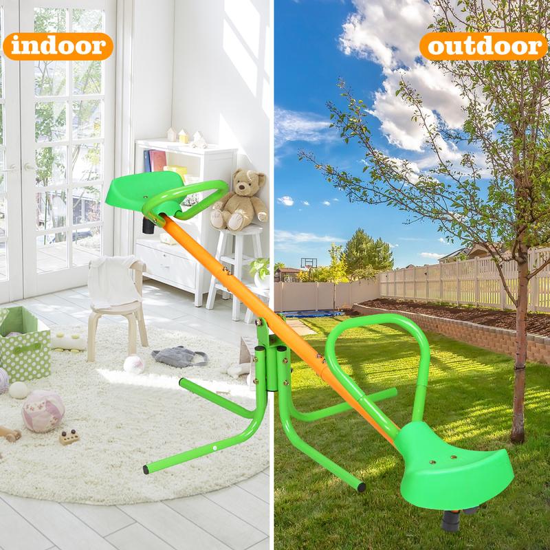 360-degree rotary outdoor children's rotary seesaw sitting rotary seesaw outdoor playground equipment rotary seesaw is suitable for backyard Green