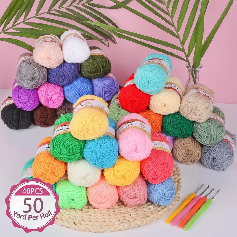 Crochet Kit with 40 Colors Yarn Balls, Hooks, Accessories, and Bag - Complete Starter Pack for Adults