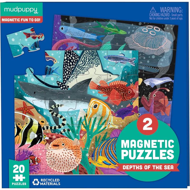 Mudpuppy Depth of The Seas - Tri Fold Magnetic Puzzles Featuring Two 20 Piece Ocean Themed Artwork