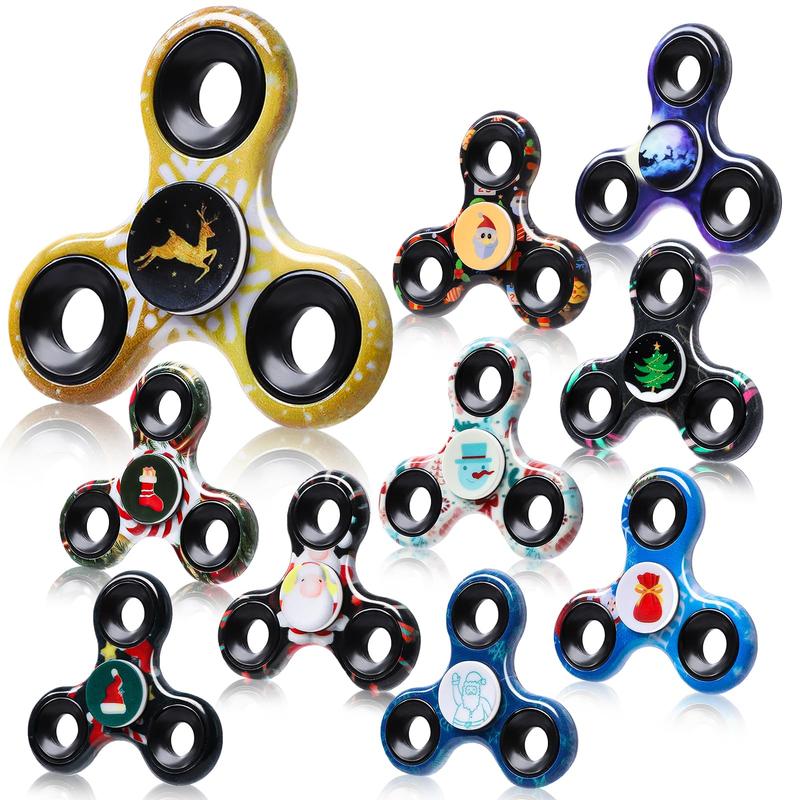 Christmas Themed Fidget Spinner, 10pcs set Colorful Finger Spinner, Stress Relief Toy for Adults, Fun Gift