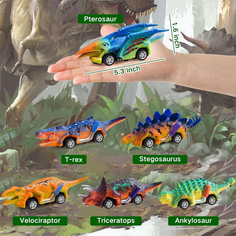 6PCS Dinosaur Toys for Kids, 5.1 In Pull Back Cars, Boys Toys for Birthday Christmas Gift