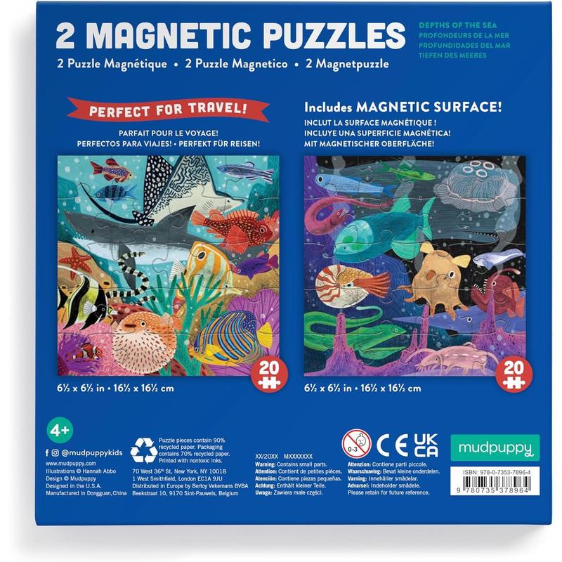 Mudpuppy Depth of The Seas - Tri Fold Magnetic Puzzles Featuring Two 20 Piece Ocean Themed Artwork