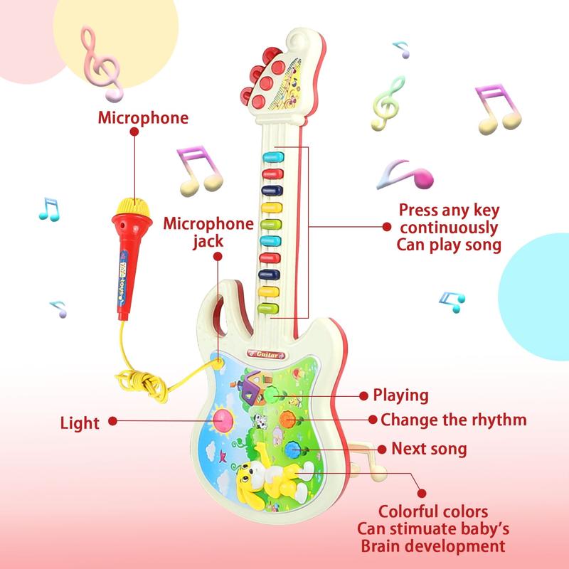 Guitar and Microphone Toys, Pretend Play Musical Instruments Educational Toys for Age 3 4 5 6 7 Girls Boys, Light and Sound Gifts