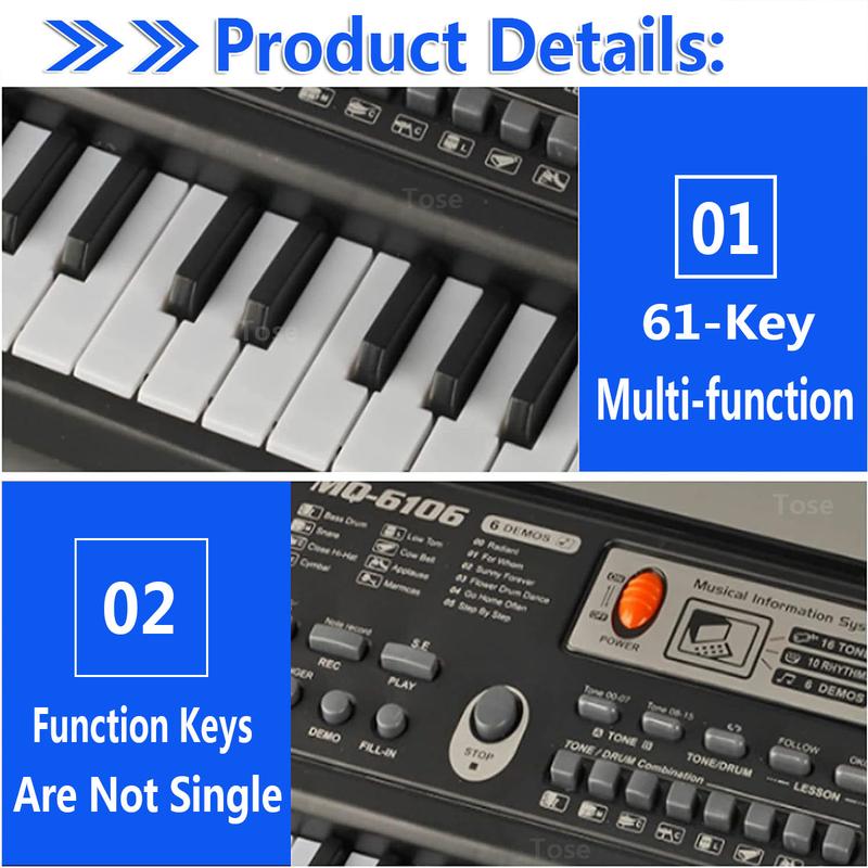 61 Key Music Piano Keyboard for Kids,Portable Electronic Musical Instrument,Multi-function Keyboard With Microphone Gifts for Boys and Girls