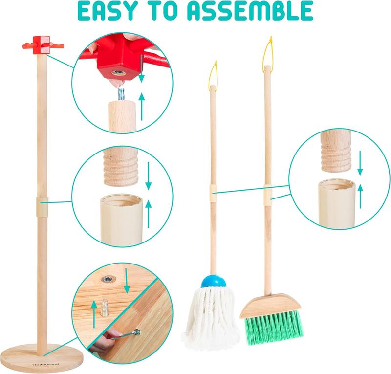 Montessori Wooden Cleaning Set, 8 Pieces Broom and Mop Set, Housework Pretend Play Toy, Christmas Gift for Toddlers Girls Boys