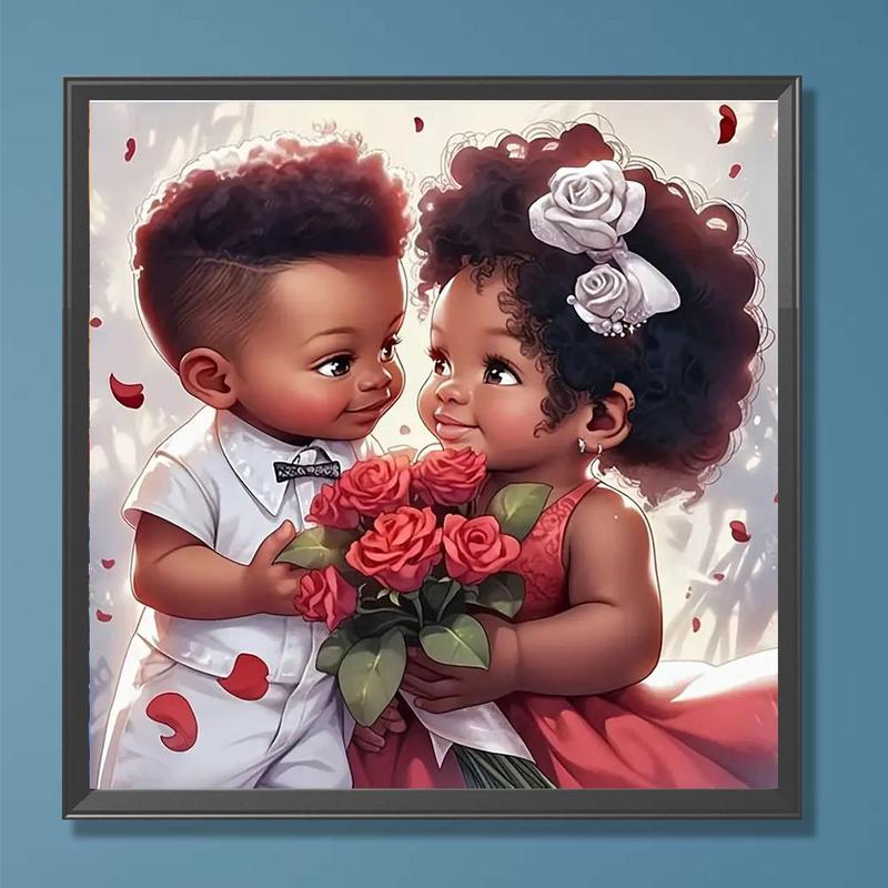 DIY Artificial Diamond Arts Painting Kit Without Frame, Cartoon Boy & Girl Pattern DIY Painting, Handmade Craft Wall Art Decoration