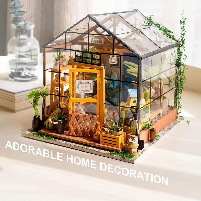 Robotime Mini Green House Cathy's Flower House DIY Dollhouse Wooden Miniature Furniture Kit with LED Best Birthday Gifts DG104 Cathy's Flower House