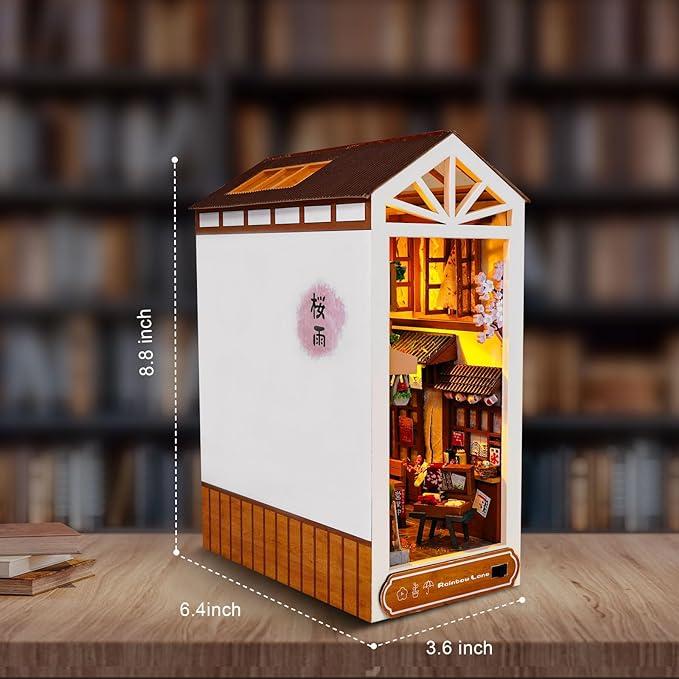 Rainbow Lane DIY Dollhouse Miniature Book Nook Assemble Kit,3D Wooden Puzzle Bookshelf Insert Decor with Sensor Light,Bookends Model Build-Creativity Kit for Adults Birthday Gift