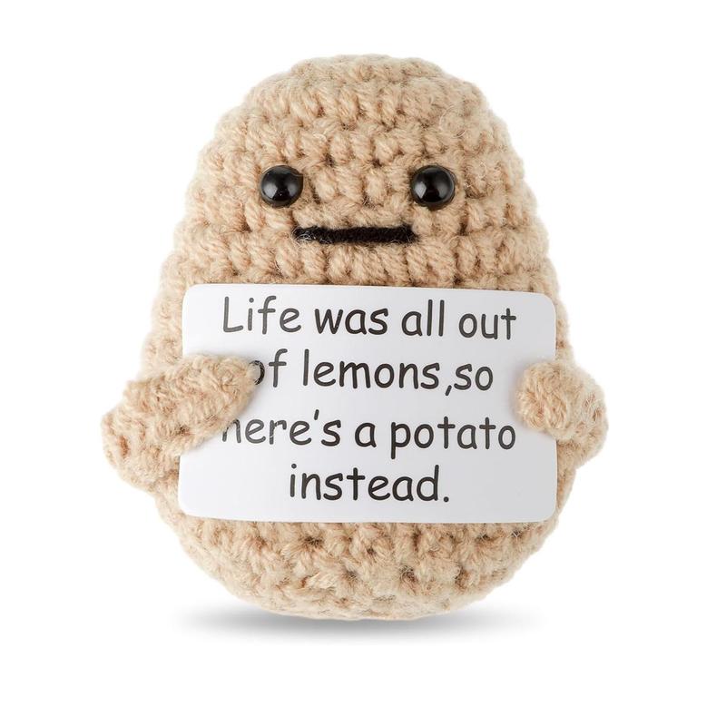 Mini Funny Positive Potato, 3 Inch Cute Funny Couples Wool Knitting Doll Potato with Positive Card Cheer Up Gifts for New Year Gift Birthday Gifts Friends Party Decoration Encouragement