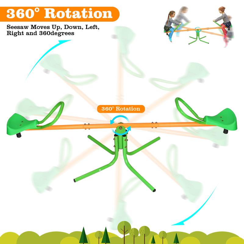 360-degree rotary outdoor children's rotary seesaw sitting rotary seesaw outdoor playground equipment rotary seesaw is suitable for backyard Green