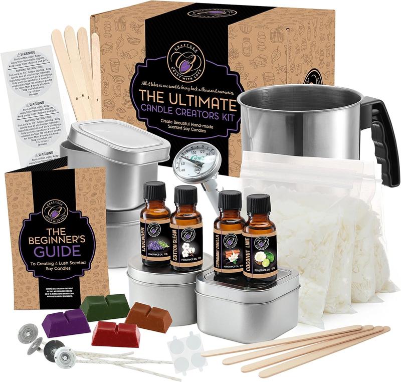 CraftZee Soy Candle Making Kit for Adults, Beginners Includes Natural Soy Wax, Scents, Frosted Glass Jars, Wicks, Dyes, Melting Pot, Gift Box & More