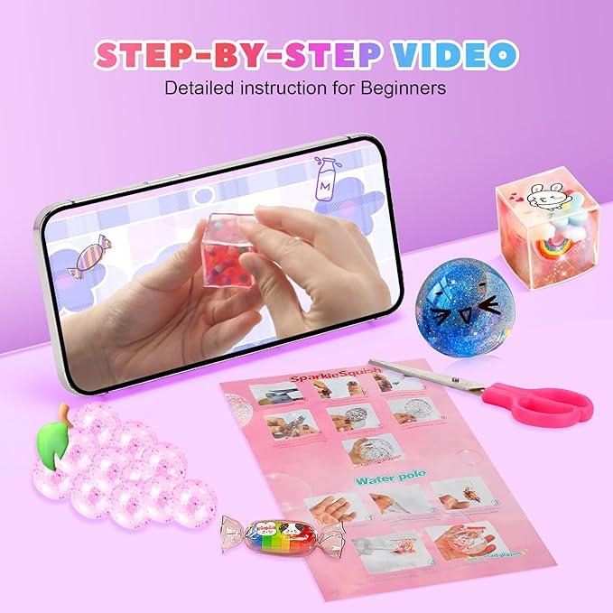 Nano Tape Bubble Kit for Kids, 19.7Ft Nano Tape with Box, Nano Tape Squishy Maker kit with Glitter, Clay, Beads, Stickers and Tutorials, Gifts for Boys Girls Aged 4, 5, 6, 7, 8, 9 Years Old