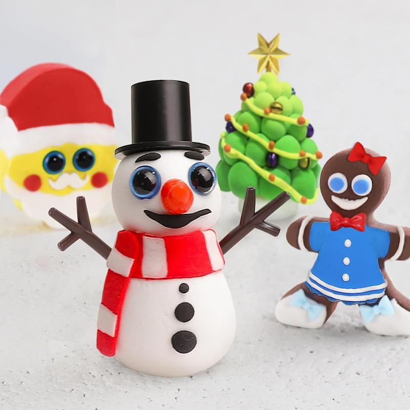 Christmas gift Crafts for Kids - Build a Snowman, Gingerbread Man, Santa & Christmas Tree - 4 Piece DIY Air Dry Clay Kit - Xmas Gifts for Girls Boys