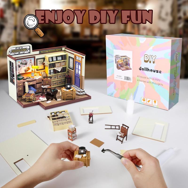 Wooden Miniature House Kit, DIY Wooden Miniature House Kit with Furniture & LED Light, Mini House Building Kit, 3D Wooden Craft Mini Model Kit, Birthday Gift