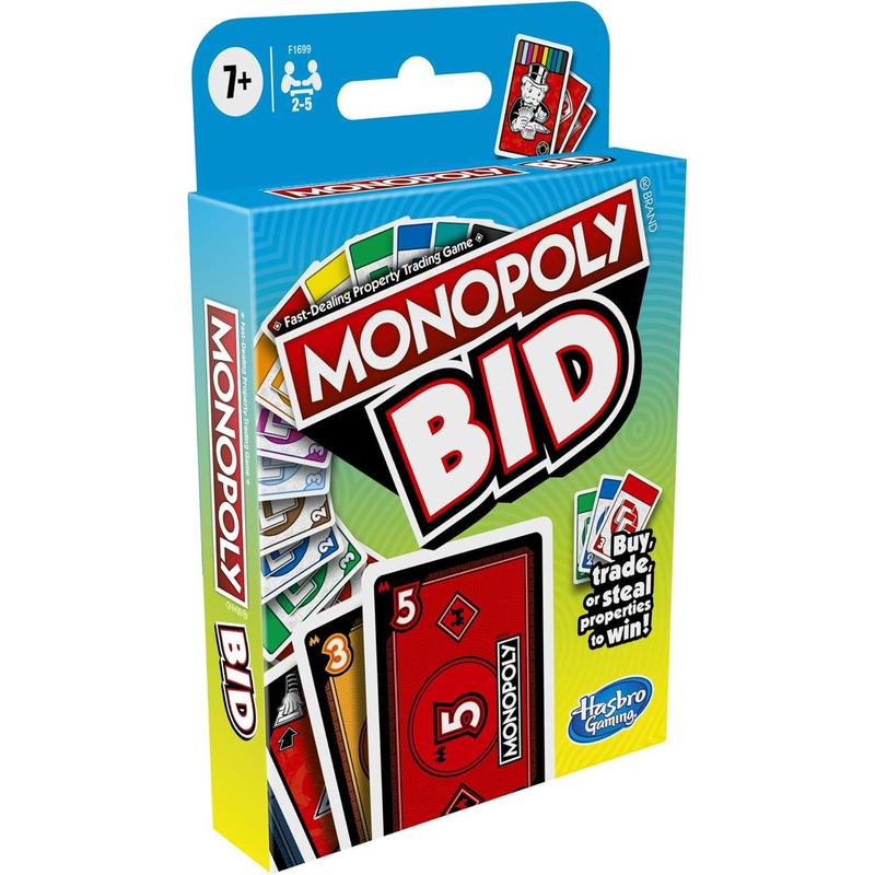 Monopoly Bid Game,Quick-Playing Card Game for 4 Players,Game for Families and Kids Ages 7 and Up