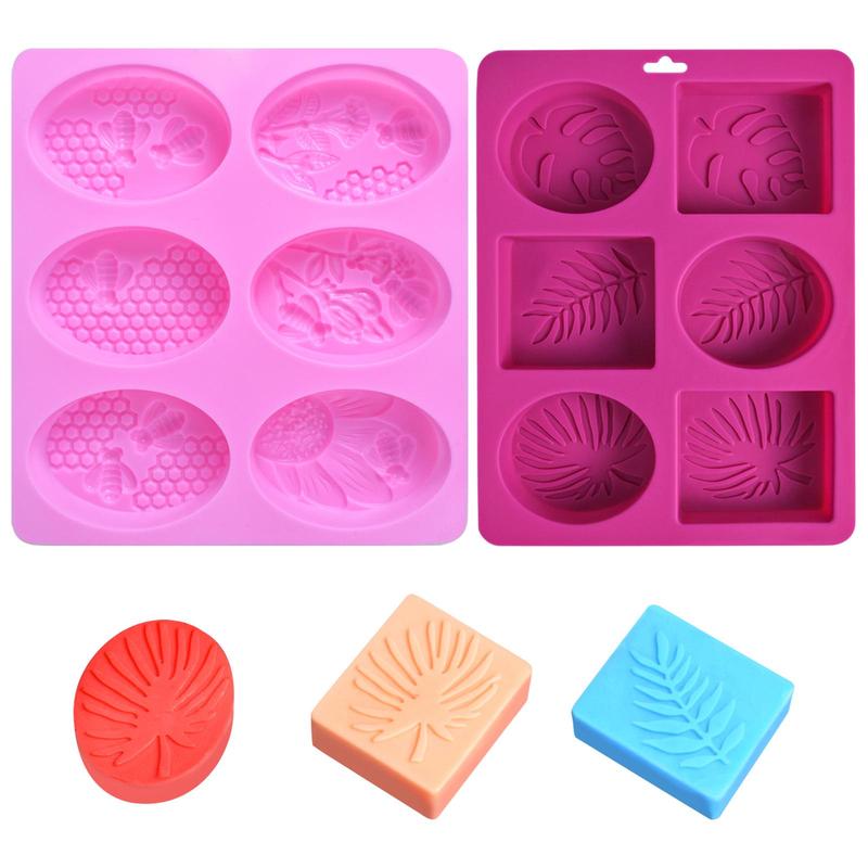 6 Cavities Handmade Soap Making Mold, 2 Counts set Leaf and Bee Shaped Soap Mold, DIY Handmade Silicone Mold for Soap Making