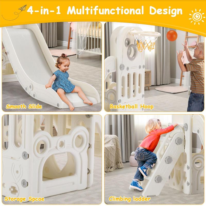 Toddler Sturdy Toddler Slide, Kids Slide with Climbing Frame, Storage Frame, Basketball Hoop, Ball, Suction Cup Reinforced Base, For Boys and Girls Birthday Christmas Gift