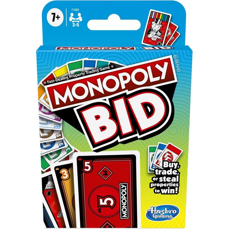 Monopoly Bid Game,Quick-Playing Card Game for 4 Players,Game for Families and Kids Ages 7 and Up