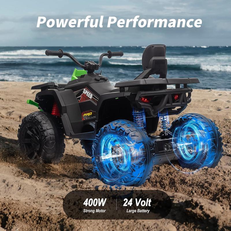 Hikiddo Kids ATV 4 Wheeler, 24V Ride On Toy for Big Kids with 400W Motor, 2 Seater