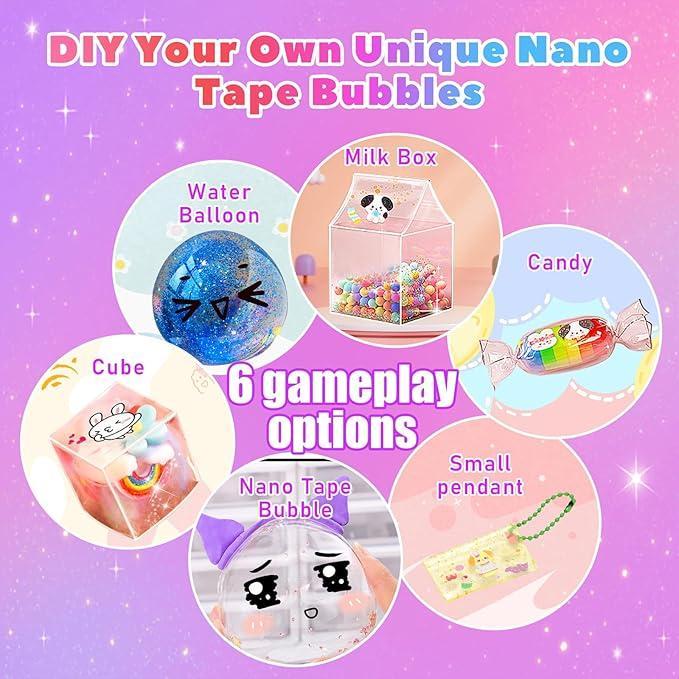 Nano Tape Bubble Kit for Kids, 19.7Ft Nano Tape with Box, Nano Tape Squishy Maker kit with Glitter, Clay, Beads, Stickers and Tutorials, Gifts for Boys Girls Aged 4, 5, 6, 7, 8, 9 Years Old