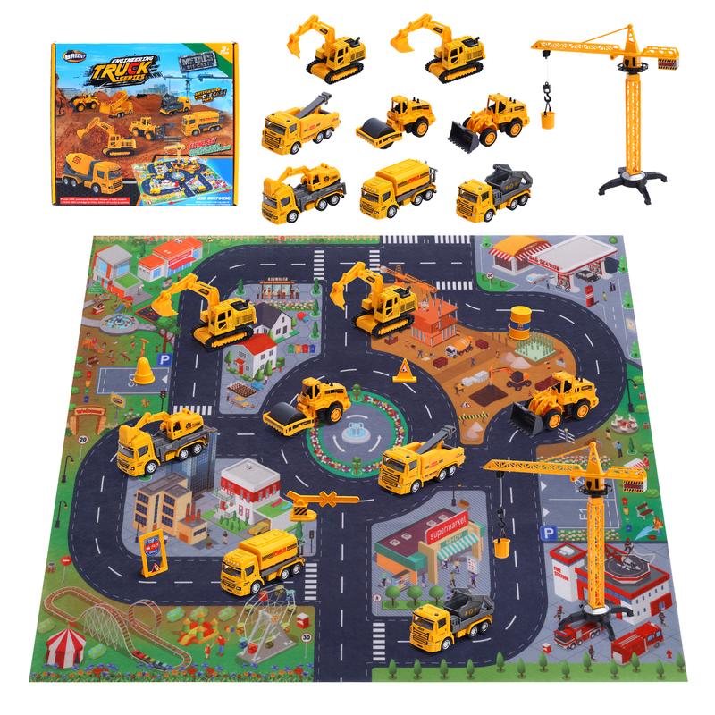 Construction Toys Vehicles 18 PCS Toy Set With Play Mat Toys Truck Car Set