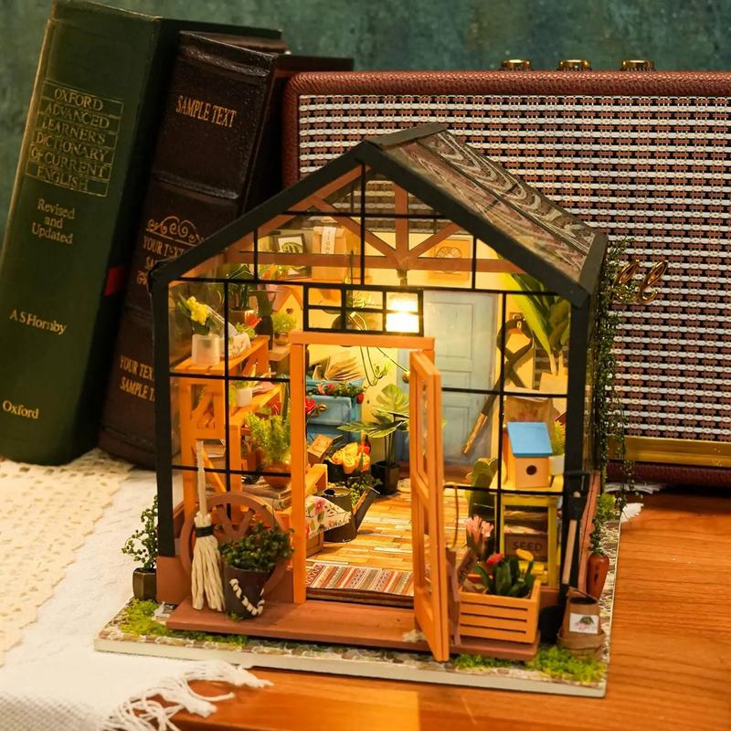 Robotime Mini Green House Cathy's Flower House DIY Dollhouse Wooden Miniature Furniture Kit with LED Best Birthday Gifts DG104 Cathy's Flower House