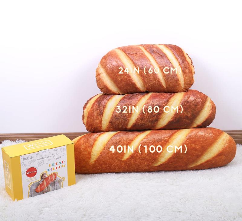 40 in Bread Pillow, 40 in 3D Simulation Bread Shape Pillow Soft Lumbar Baguette Back Cushion Funny Food Plush Stuffed Toy