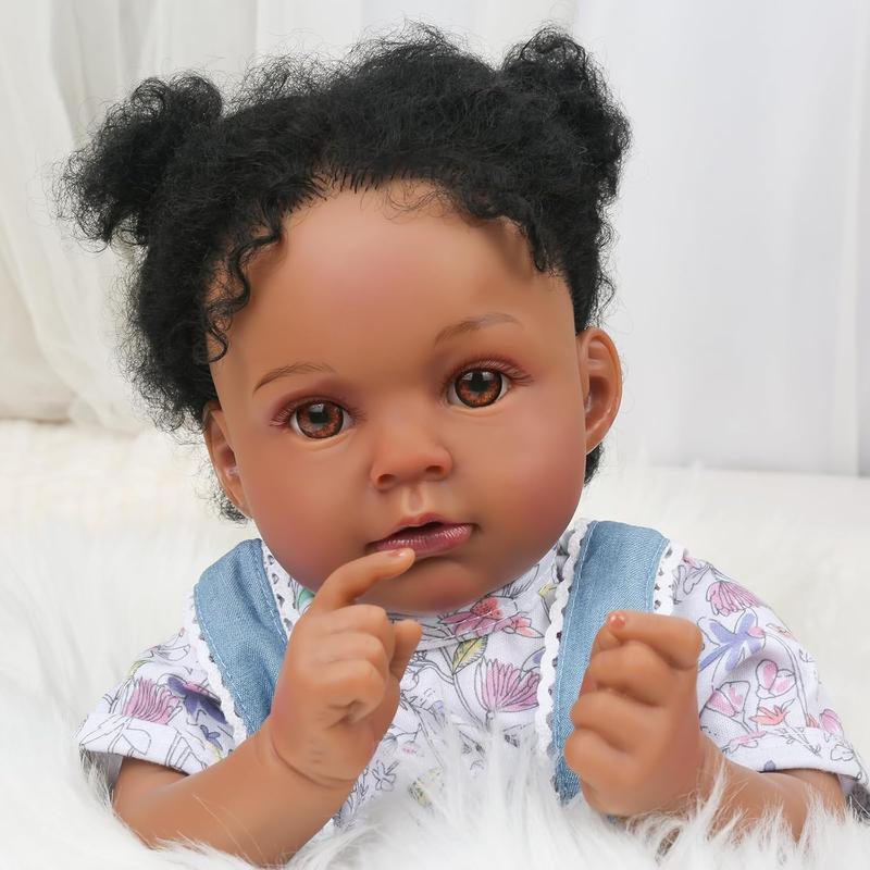 Wooroy Reborn Baby Doll - Christmas Gift, Birthday Gift, Reborn Doll, Brown and Black Skin Doll, Gift Idea, Girl Gift, 20 Inch Soft Body Realistic Newborn African American Baby Girl Doll with a Cloth Body, Toy Gift for Kids Age 3+