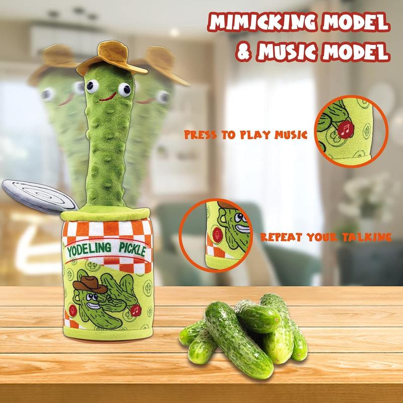 Yodeling Pickle, Talking Yodeling Toy Repeats What You Say, Singing Pickle Plush Toys - Rechargeable Twisted Mimicking Toy Singing Dance, Funny Prank Novelty Gag Gift for Adults &