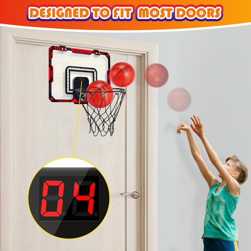 Indoor Mini Basketball Hoop Set - Electronic Scoreboard, 3 Balls, Perfect Basketball Game for Kids 5-12