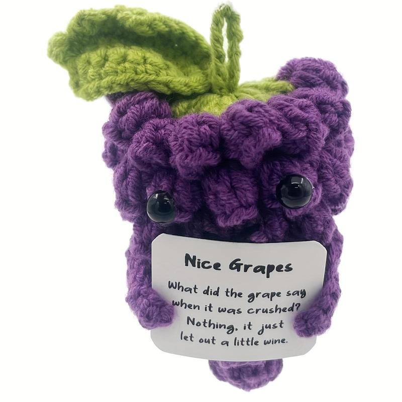 Funny Purple Grape Shaped Crochet Toy, Mini Crochet Potato Toy with Positive Card, Emotional Support Cheer Up Encouragement Gift for Friends