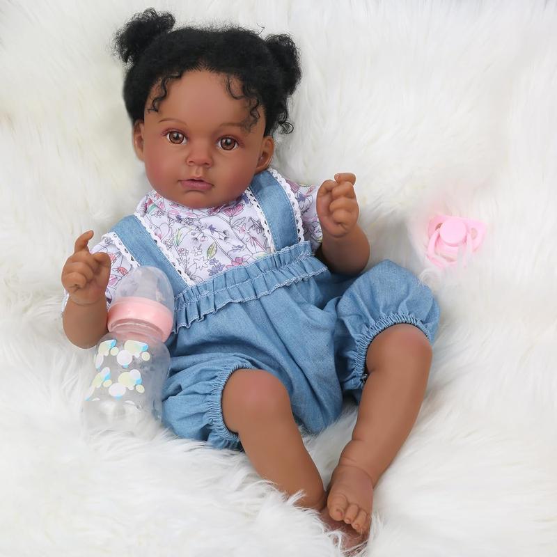 Wooroy Reborn Baby Doll - Christmas Gift, Birthday Gift, Reborn Doll, Brown and Black Skin Doll, Gift Idea, Girl Gift, 20 Inch Soft Body Realistic Newborn African American Baby Girl Doll with a Cloth Body, Toy Gift for Kids Age 3+