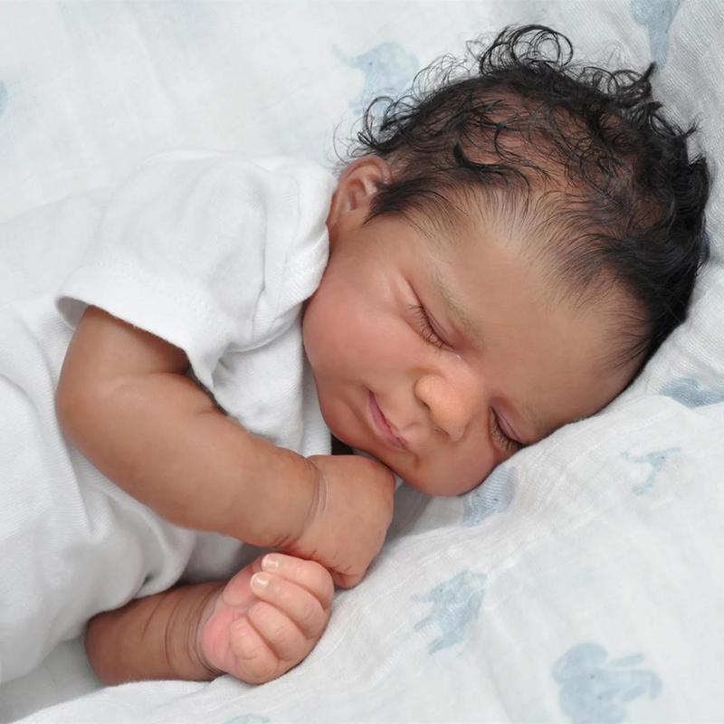 19-inch Soft Silicone Reborn Baby Doll - Lifelike Newborn Bebe Girl with Black Skin, Cloth Body, and Realistic Features - Lovely Kids Birthday Gift or Collectible Toy