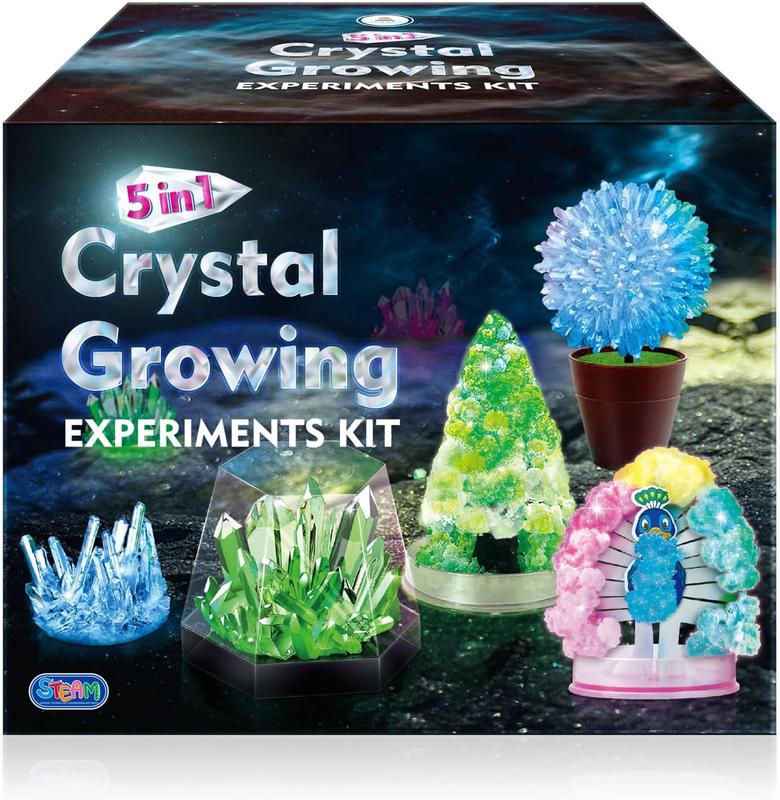 Christmas gift for kids Crystal Growing Experiment Science Kits for Kids,  Educational Toys Gifts Idea for Boys Girls, Grow 5 Vibrant Crystals Making Kit