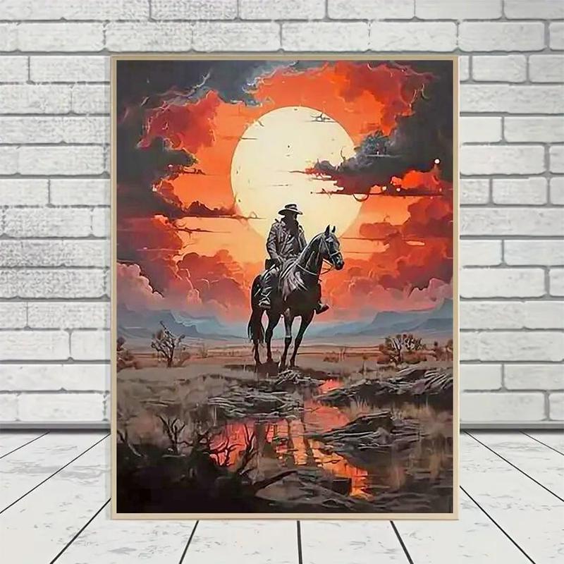 Cowboy Pattern DIY Diamond Arts Colorful Painting Kit Without Frame, DIY 5D Diamond Arts Colorful Painting Kit, Wall Art Decor