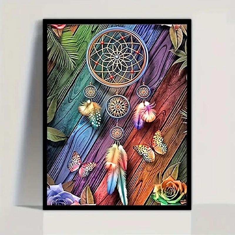 5D Diamond Arts Colorful Painting Kit, Butterfly & Dream Catcher Pattern DIY Diamond Arts Colorful Painting without Frame, Handmade Art Crafts for Home Decor