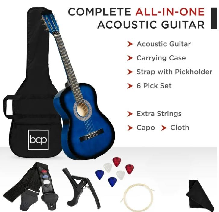 Best Choice Products 38in Beginner Acoustic Guitar Starter Kit w  Gig Bag, Strap, Strings - Blueburst