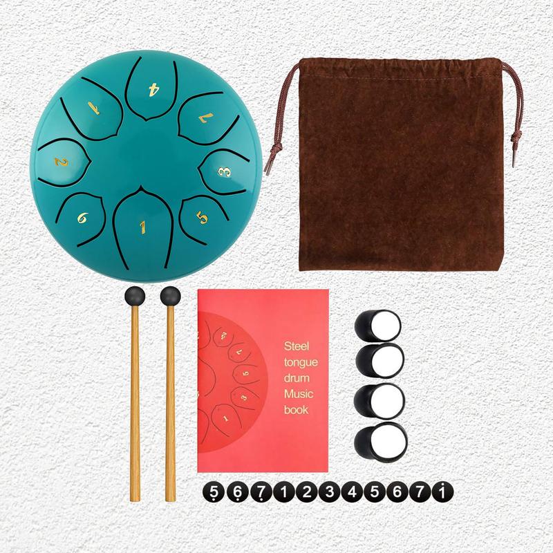 Steel Tongue Drum 8 Notes 6 Inches with Bag, Music Book, Mallets, Finger Picks for Meditation Entertainment Musical Education Zen Yoga Gift