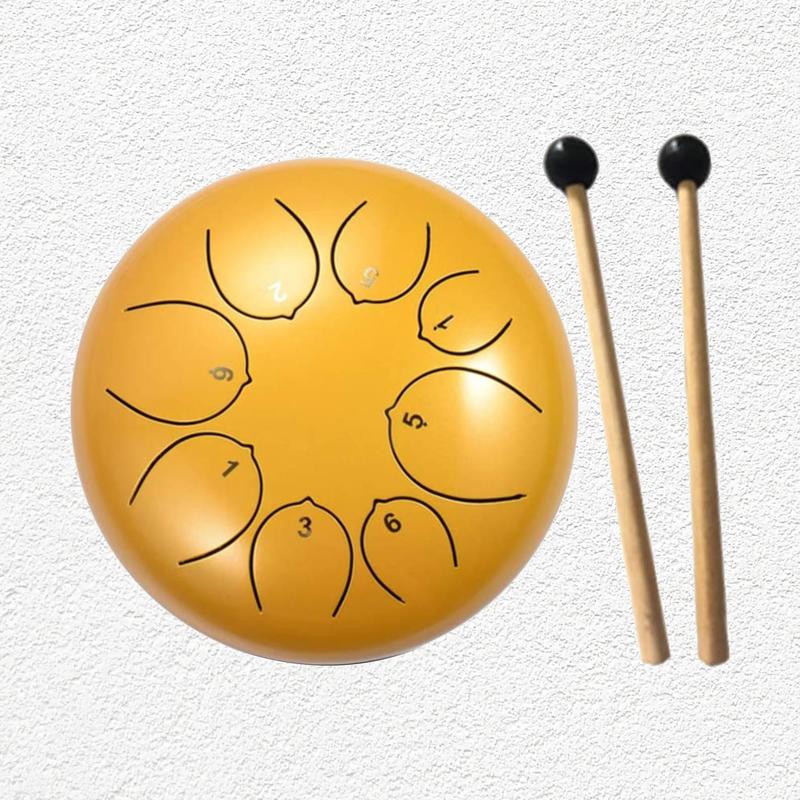 Steel Tongue Drum 8 Notes 6 Inches with Bag, Music Book, Mallets, Finger Picks for Meditation Entertainment Musical Education Zen Yoga Gift