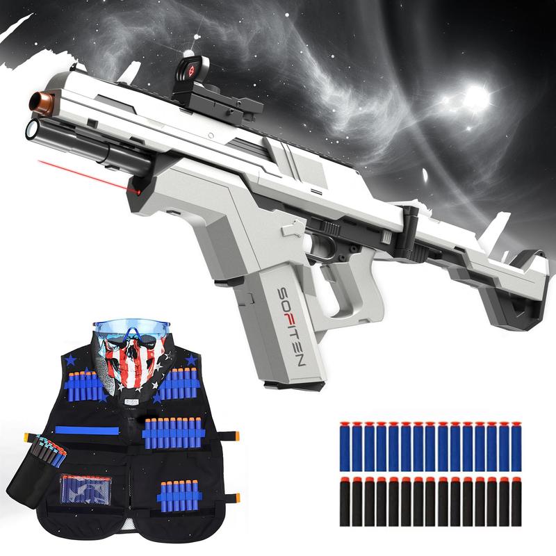 Acsend N Launching Toys, 1 Set Automatic Toy with Tactical Vest Kit, Foldable Stock Foam Shooter Toy with Infrared and Flashlight Power Indicator for Adults