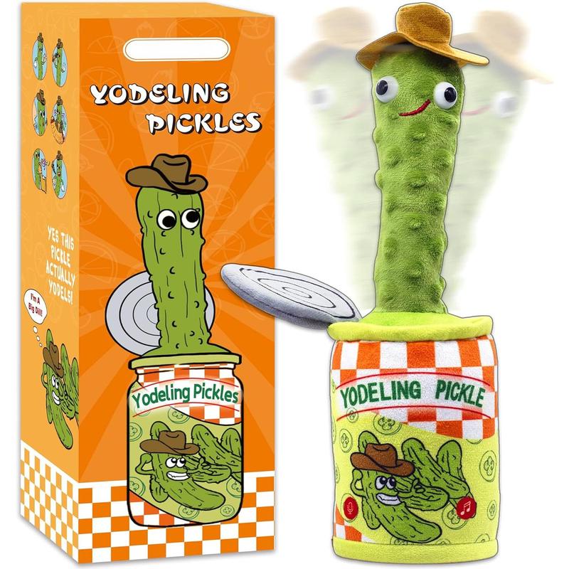 Yodeling Pickle, Talking Yodeling Toy Repeats What You Say, Singing Pickle Plush Toys - Rechargeable Twisted Mimicking Toy Singing Dance, Funny Prank Novelty Gag Gift for Adults &