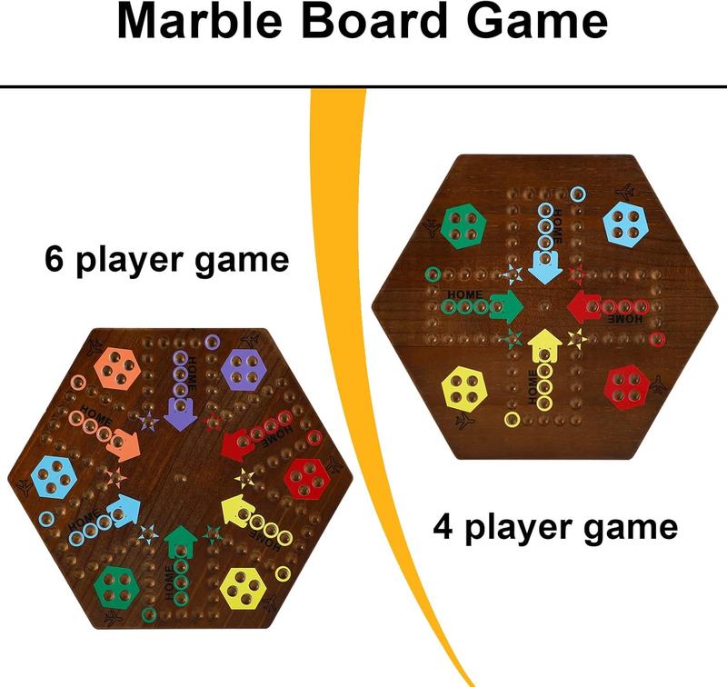 Wahoo Marble Board Game 4 and 6 Players 2 Sided Painted Thicken Wood Aggravation Board Game for Family Friends Party