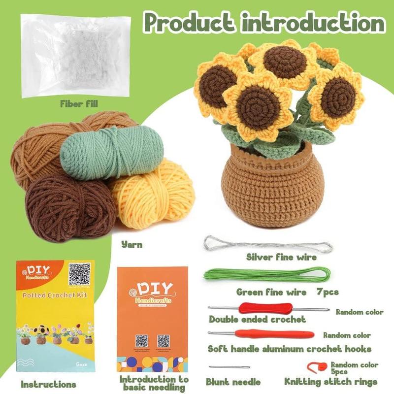 Crochet Kit for Beginners, Sunflower Crochet Kit Beginner Crochet Starter Kit for Complete Beginners Adults, Crocheting Knitting Kit with Step-by-Step Video Tutorials (Sunflower)